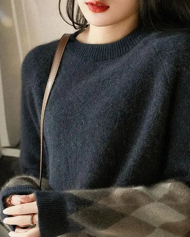 Round Neck Patchwork Pullover Sweater