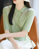 Relaxed Knit Turn-Down Collar Top