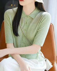 Relaxed Knit Turn-Down Collar Top