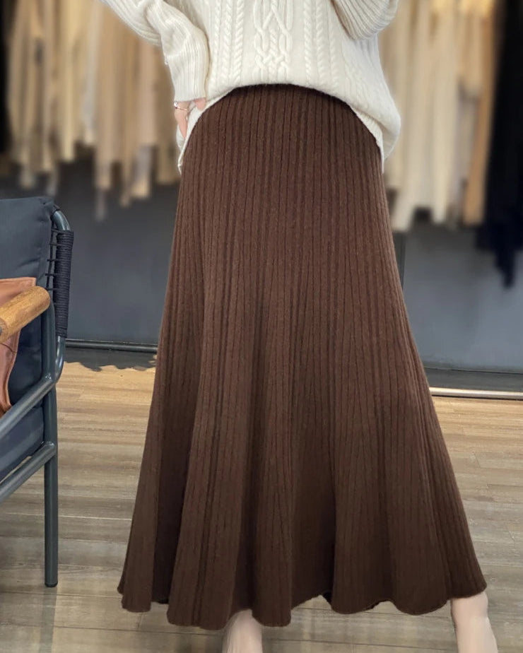 Merino Wool Pleated A-Line Maxi Skirt