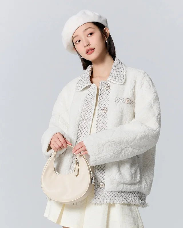 Turn-down Collar Plush Edge Quilted Jacket