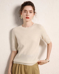 Cashmere Crewneck Half-Sleeve Top