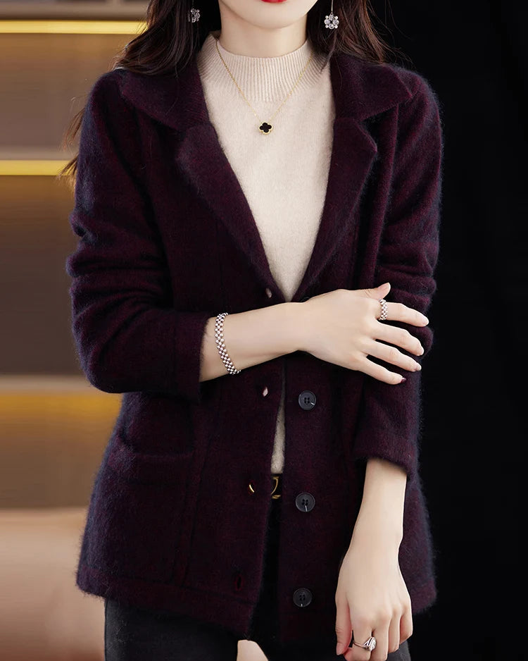 Mink Cashmere Tailored-Collar Knit Cardigan
