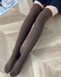 Ribbed Knit Wool Over-Knee Stockings