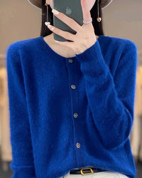 Mink Cashmere Crew Neck Cardigan Sweater