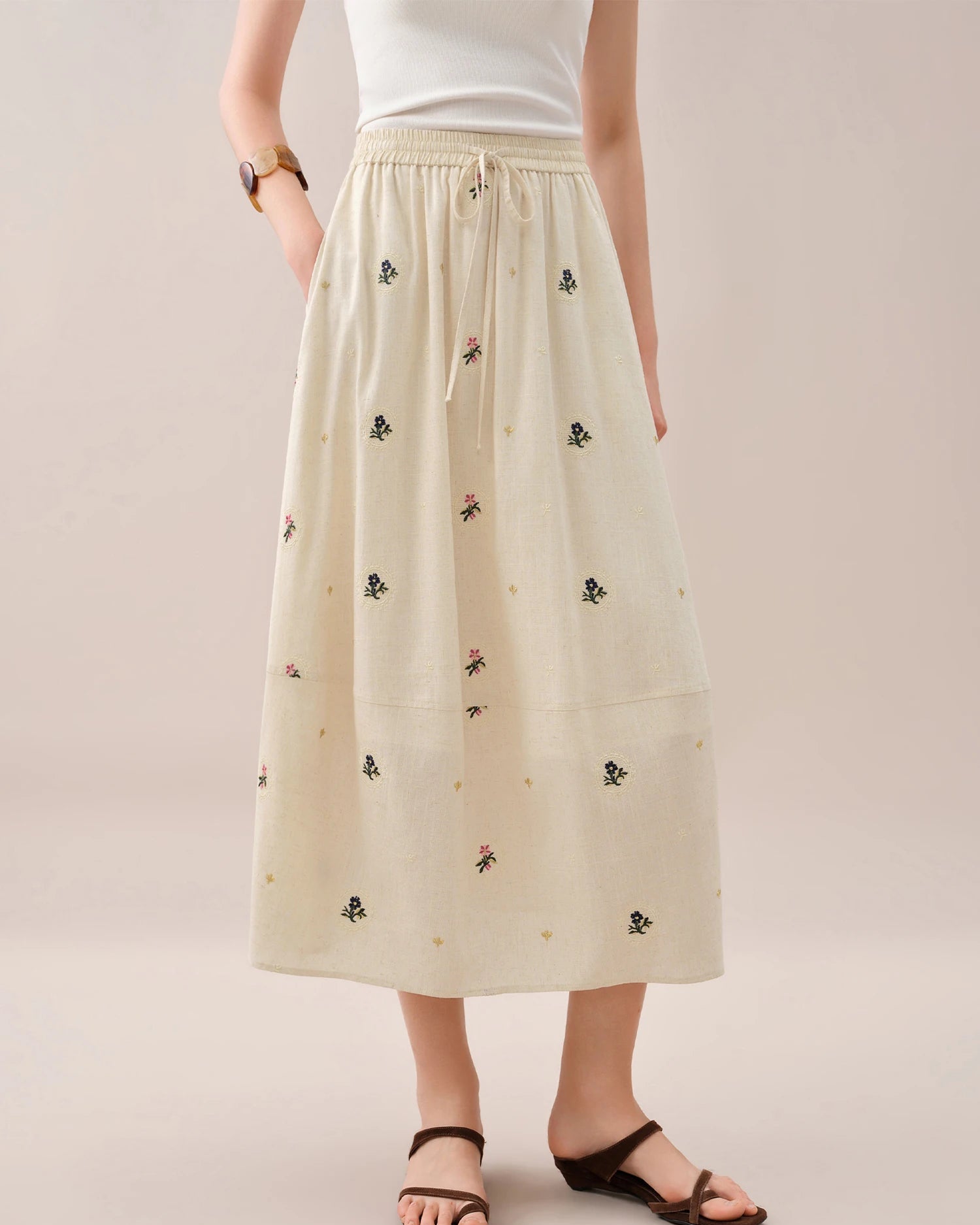 Embroidered Tulip Midi Skirt