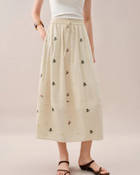 Embroidered Tulip Midi Skirt