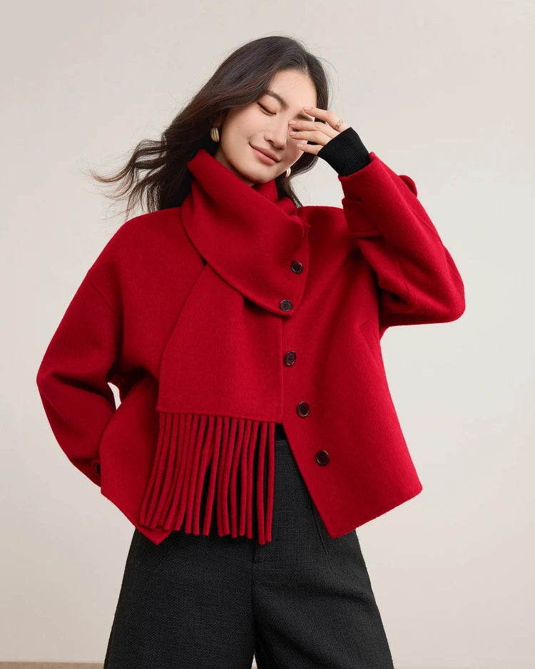 Detachable Scarf Collar Wool Coat