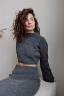 Slash Neck Sweater & Skinny Midi Dress Knitted TrackSuit