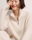 Cashmere Mock-Neck Zip Cardigan