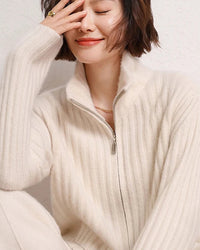 Cashmere Mock-Neck Zip Cardigan