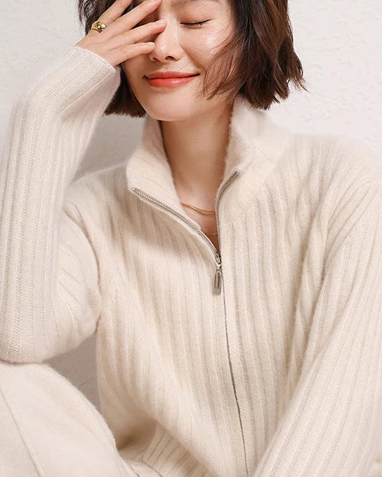 Cashmere Mock-Neck Zip Cardigan