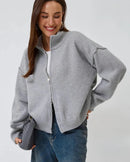Oversized Knit Zip Cardigan Stand Collar