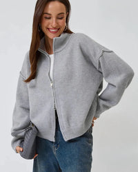 Oversized Knit Zip Cardigan Stand Collar