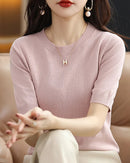 Knitted Crew-Neck Short-Sleeve T-Shirt