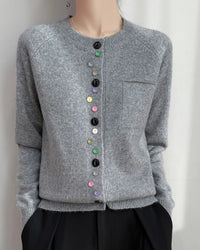 Merino Wool Crew Neck Button Cardigan