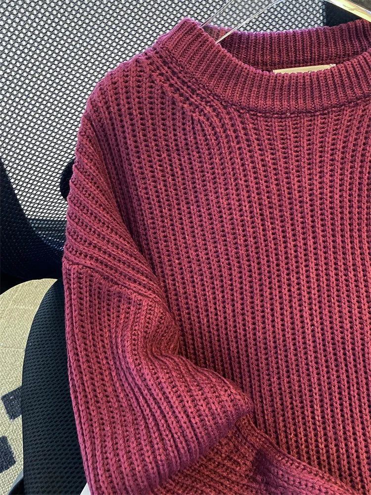 Round-Neck Oversized Knitted Pullover