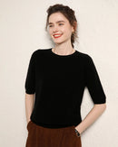 Cashmere Crewneck Half-Sleeve Top