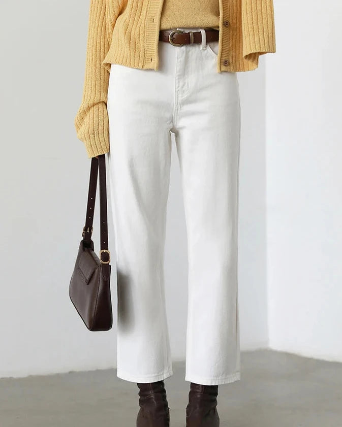 High-Waist Cotton Straight-Leg Jeans