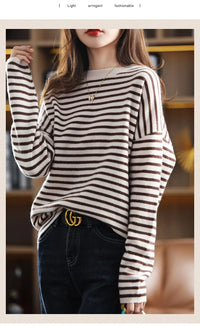 Oversized Round-Neck Striped Wool Sweater Pullover