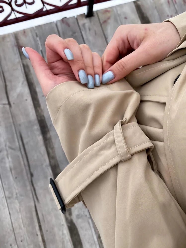 Belted Double-Breasted Long Trench Coat