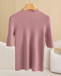 Wool Mock Neck Half Sleeve Top