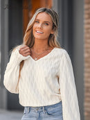 Lace Back Trumpet Sleeve V-Neck Blouse
