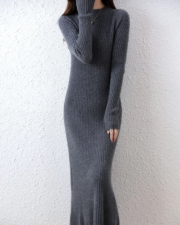 Ribbed Merino Wool Midi Dress
