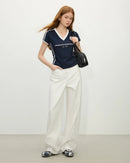 Sporty Cropped V-Neck Knit T-Shirt