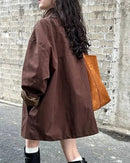 Solid Mandarin Collar Single-Breasted Short Trench Coat
