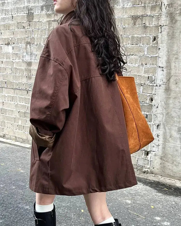 Solid Mandarin Collar Single-Breasted Short Trench Coat