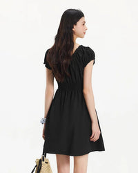 Square Neckline Bow-Trimmed Lace Mini Dress