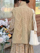 Twist Pattern Turtleneck Knitted Vest