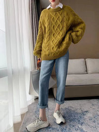 Twisted Woolen Knit Round Neck Sweater