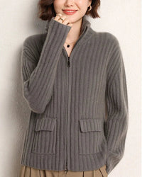 Cashmere Mock-Neck Zip Cardigan