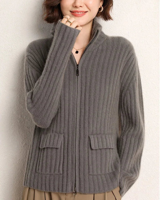 Cashmere Mock-Neck Zip Cardigan