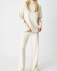 Half-Turtleneck Knit Sweater & High Waist Wide-Leg Trouser 2-Piece Set