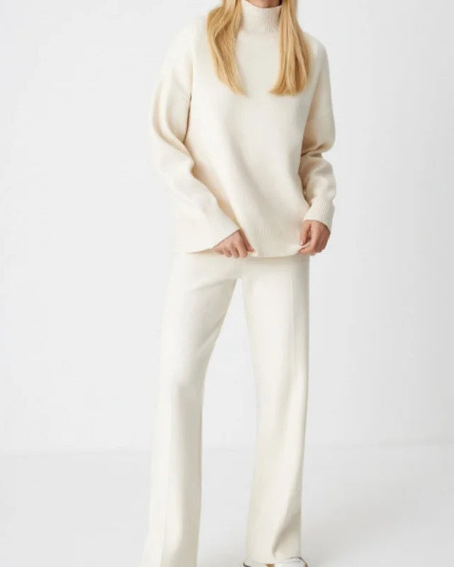 Half-Turtleneck Knit Sweater & High Waist Wide-Leg Trouser 2-Piece Set