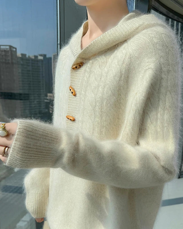 Mink Cashmere Hooded Knit Pullover