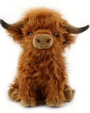Soft plush simulation highland cow stuffed animal doll with PP cotton filling. CE certified, 30 cm — a cute kyloe cattle plushie gift for kids, boys, and girls.