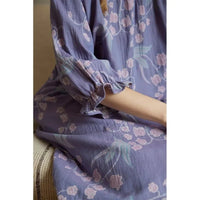 Cotton Purple Flower Print round Neck Nightdress