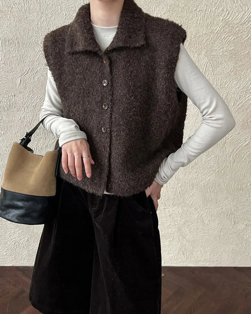Turn Down Collar Knit Sleeveless Vest
