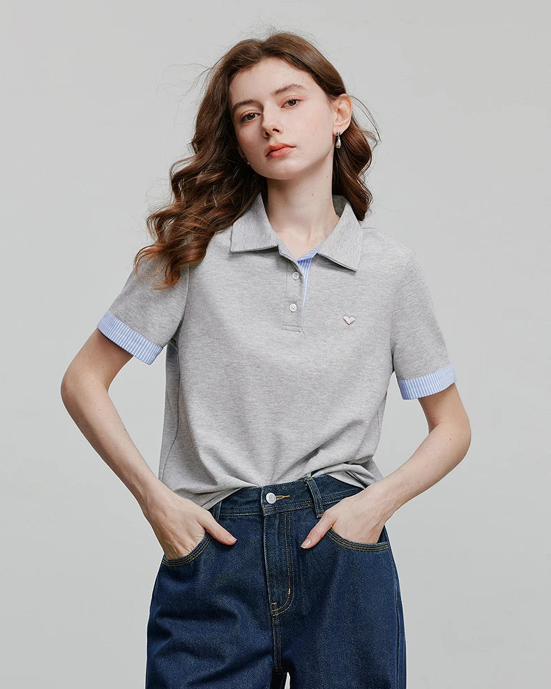 Embroidered Piqué Short Sleeve Top