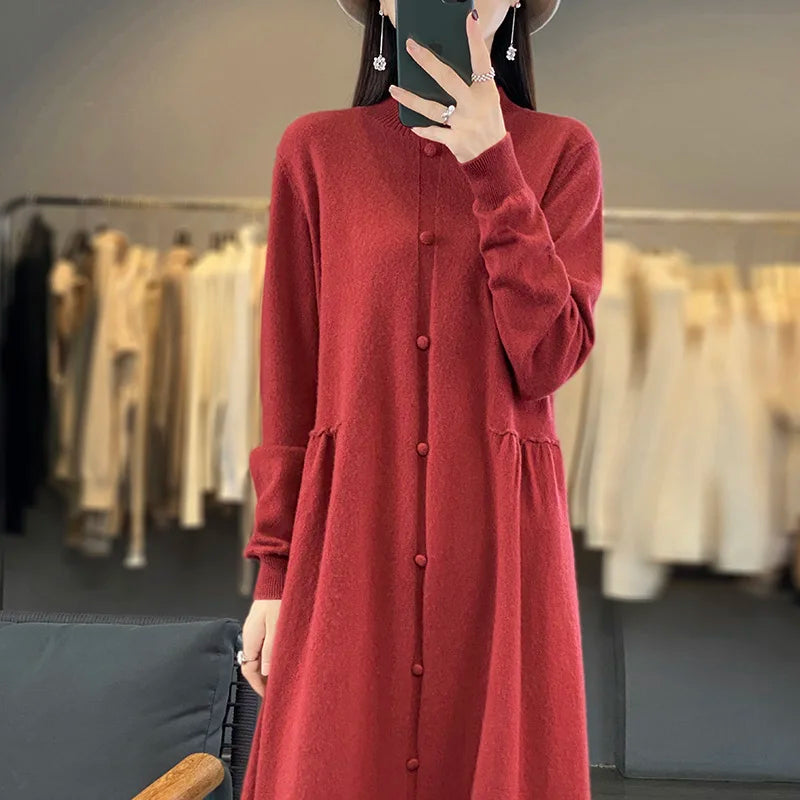 Oversized Button Detailed Cashmere Dress