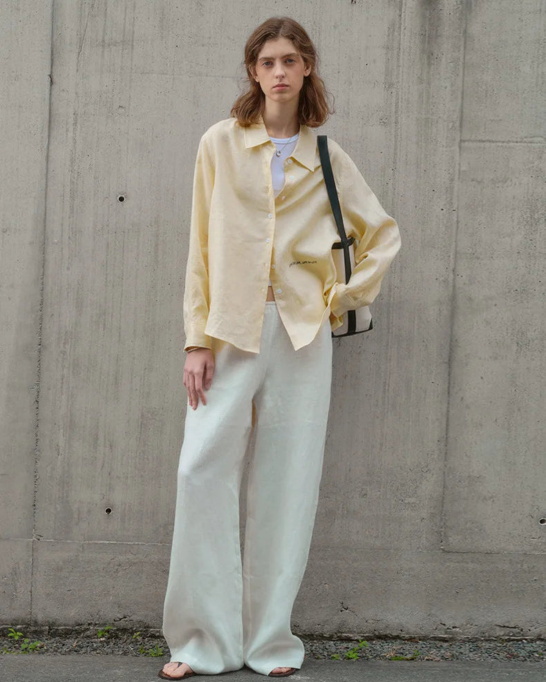 Linen Embroidered Loose Long-Sleeve Shirt