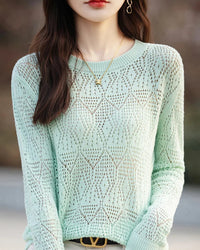 Hollow Knit Cotton Relaxed Pullover Top