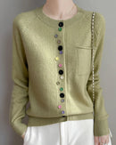 Merino Wool Crew Neck Button Cardigan