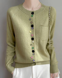 Merino Wool Crew Neck Button Cardigan