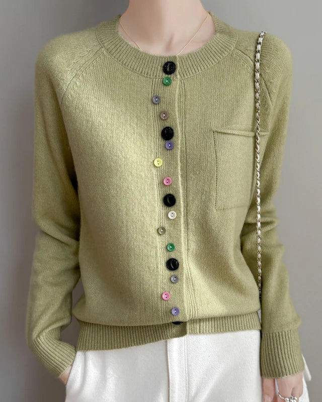 Merino Wool Crew Neck Button Cardigan