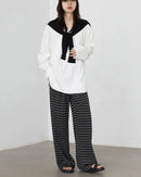 Pleated Striped Wide Leg Trousers